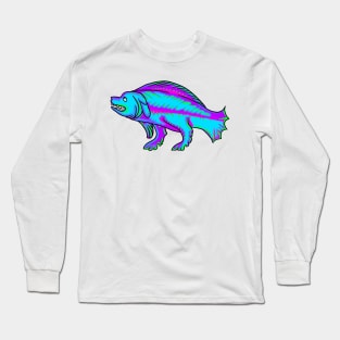 Bad Medieval Art 90's Retro Rainbow Frank Style Dog Fish Creature Long Sleeve T-Shirt